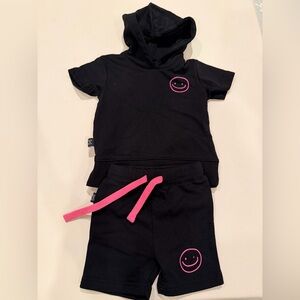 Olive and scout 
Black Hoodie and Shorts Set with Pink Smiley